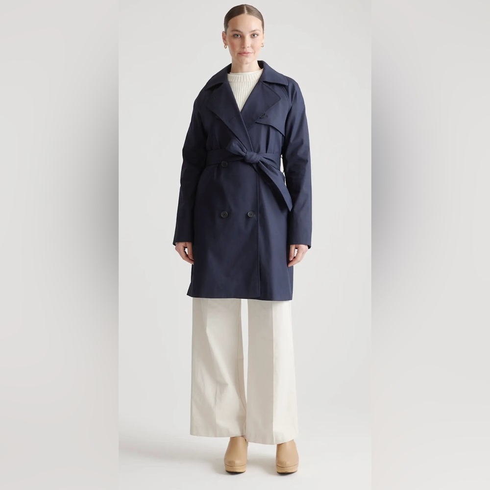 Quince Women’s Comfort Stretch Trench Coat – Midnight Black | Belted | NWT